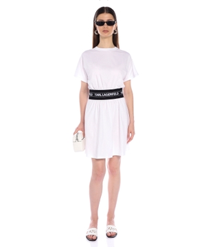 Flared dress with logo print