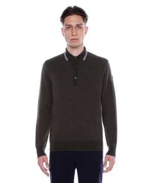 Long sleeve wool polo with classic collar