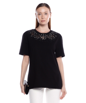 T-shirt with lace and crystals