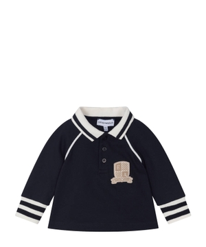 Long-sleeve polo shirt with logo patch