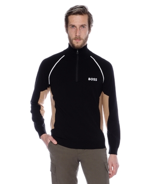 Cotton-blend sweater with colour-blocking and logo