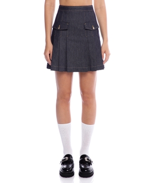 Pleated denim skirt