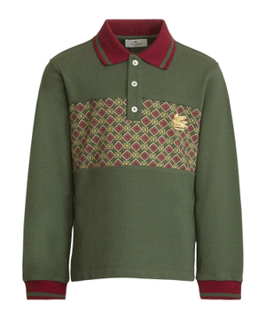 Patterned long-sleeve cotton polo shirt