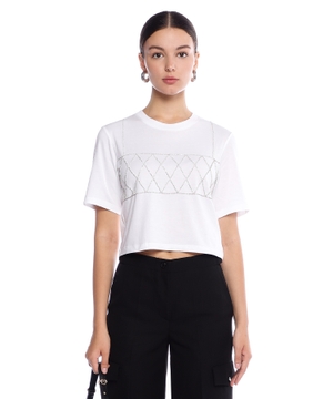 Rhinestone-embellished cropped T-shirt