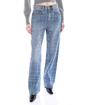 Laser-distressed denim jeans