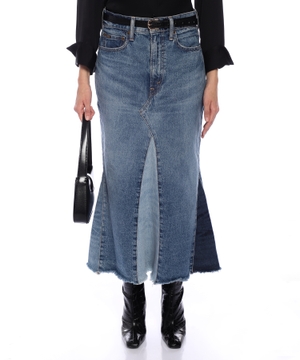 Patchwork denim maxi skirt