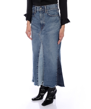 Patchwork denim maxi skirt