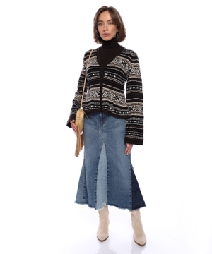 Peplum ətəkli geometrik xətli kardiqan