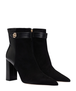 Block-heel ankle boots in suede and leather