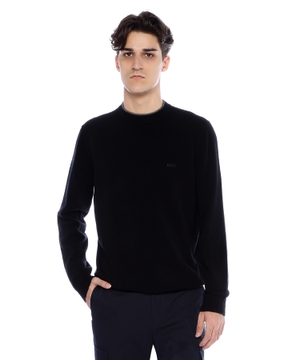 Crew-neck sweater in virgin wool with embroidered logo