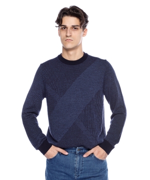 Virgin-wool sweater with two-tone jacquard pattern