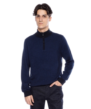 Zip-neck sweater with mixed structures