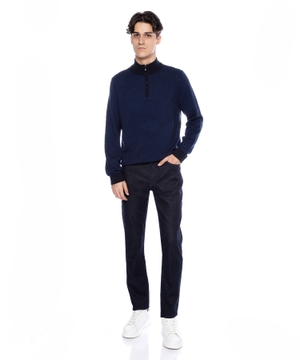 Zip-neck sweater with mixed structures