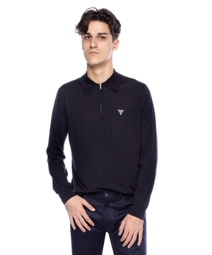 Wool polo with logo detail