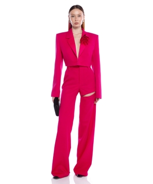 Cropped blazer with floral applique