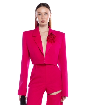 Cropped blazer with floral applique