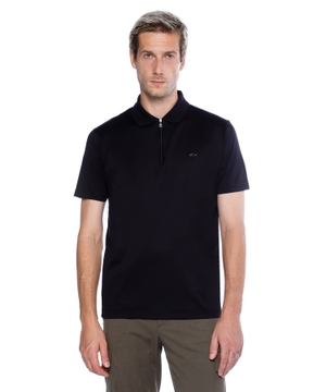 Short sleeve polo with zip collar