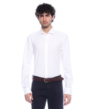 Slim-fit shirt in cotton-piqué jersey