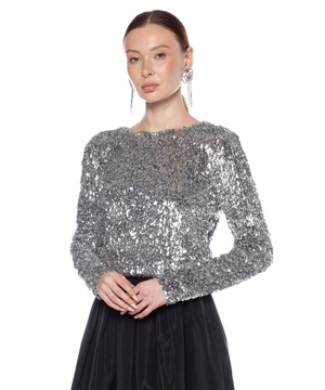 Long-sleeved sequinned top