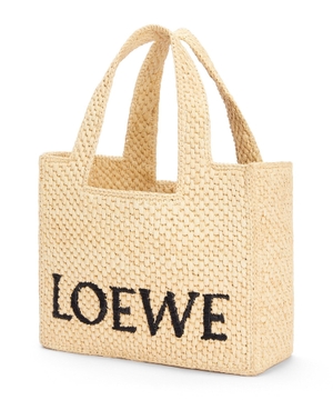 Logo-embroidered raffia tote bag