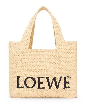 Logo-embroidered raffia tote bag