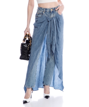 Denim jeans with draped skirt