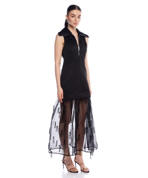 Fringed organza maxi dress