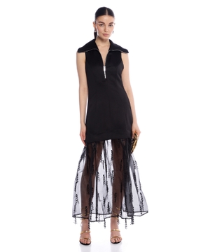 Fringed organza maxi dress