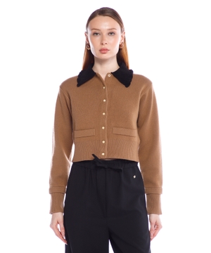 Two-tone wool and cashmere cardigan