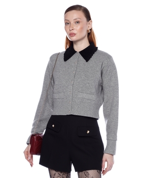 Contrast collar cardigan