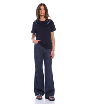 Wide Leg Pants in Cotton Stretch Denim