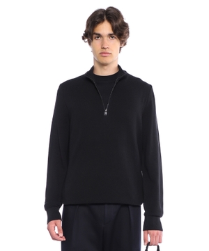 Quarter-zip cotton sweater with knitted structure