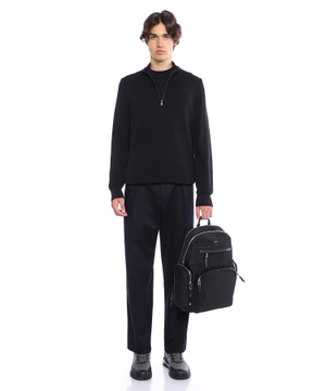 Quarter-zip cotton sweater with knitted structure