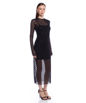 Dress in shiny monogram tulle