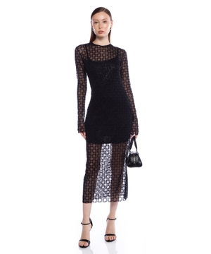 Dress in shiny monogram tulle