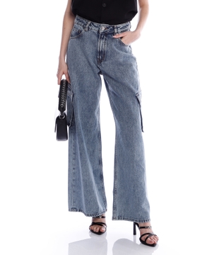 Gemanda enli biçimli karqo denim şalvar