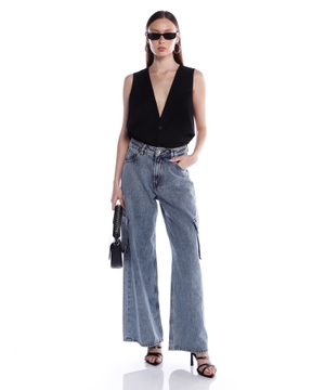 Gemanda enli biçimli karqo denim şalvar
