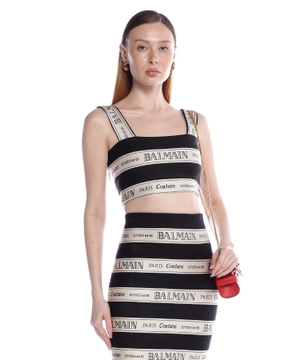 Ribbon jacquard crop top