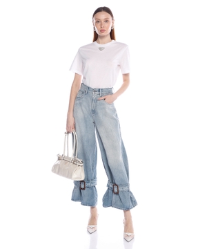 Toqqalı manjetli denim şalvar
