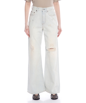 Enli biçimli kəsim detallı denim şalvar