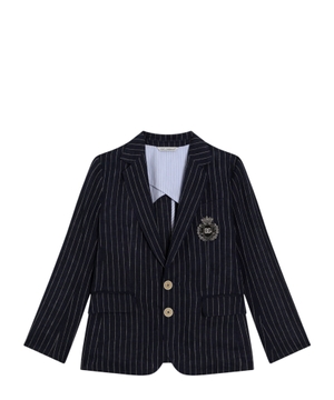 Single-breasted pinstripe linen jacket with patch