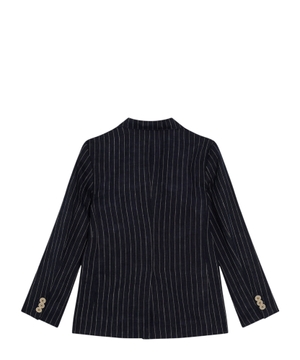 Single-breasted pinstripe linen jacket with patch