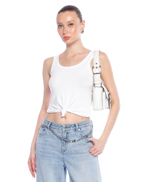 Ön hissədə düyün detallı yivli tank top