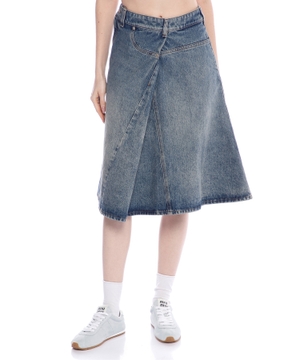 Asimmetrik dizaynlı denim ətək