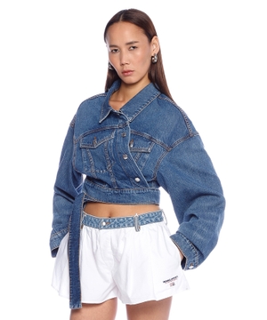 Kəmərli denim gödəkçə