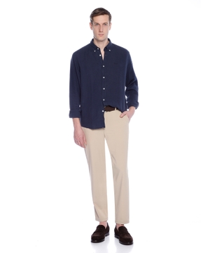 Logo embroidered linen shirt