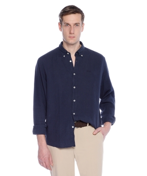 Logo embroidered linen shirt