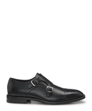Leather double-monk shoes with cap toe