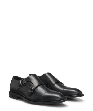 Leather double-monk shoes with cap toe