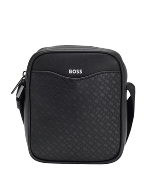 Reporter bag with monogram-patterned front pocket